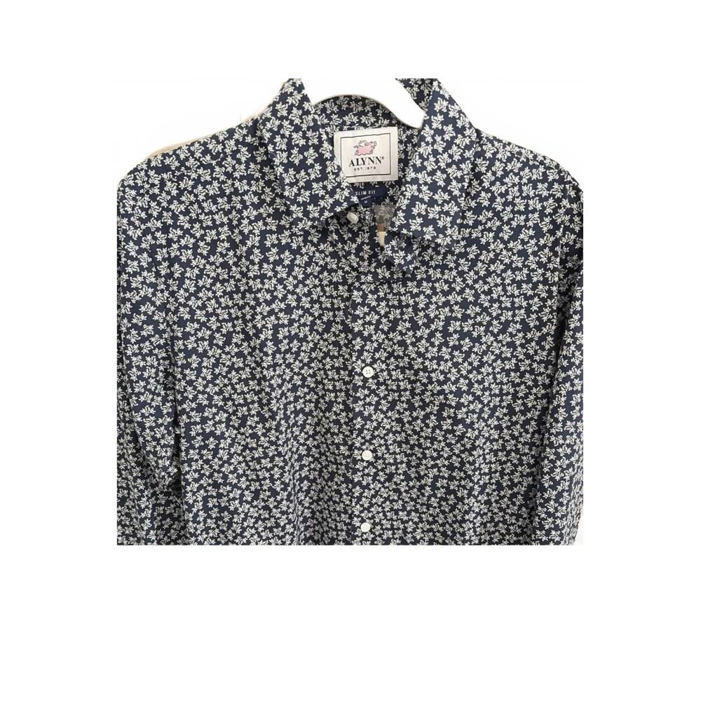 NEW ALYNN men's brooks untuckable slim fit dress shirt in blue/white